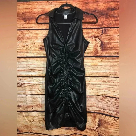 Collared Faux Leather Bodycon - Picture 2 of 15